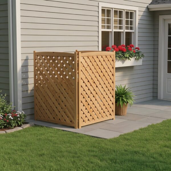 3-Panel Outdoor Air Conditioner Fence Screen, Outside Wood Privacy Fence, 32" W x 38" H