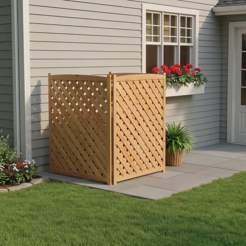 3-Panel Outdoor Air Conditioner Fence Screen, Outside Wood Privacy Fence, 32" W x 38" H - Image 4