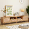Rattan TV Stand for TVs up to 85'', Modern Farmhouse Media Console, Entertainment Center with Solid Wood Legs, TV Cabinet for Living Room,Home Theatre - Image 2
