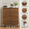 Medieval Modern Independent Shoe Cabinet, 31.5-inch Walnut Shoe Storage Cabinet,, Fence Shoe Cabinet with 2 Flip Drawers, Suitable For Corridors And Entrances - Image 6