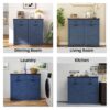 Farmhouse Double Tilt Out Trash Cabinet for 20 Gallon Trash Cans, Free Standing Recycling Cabinet with Hideaway Drawer, Barn Door Style Laundry Sorter Cabinet, Tilt Out Trash Cabinet for Kitchen - Image 22