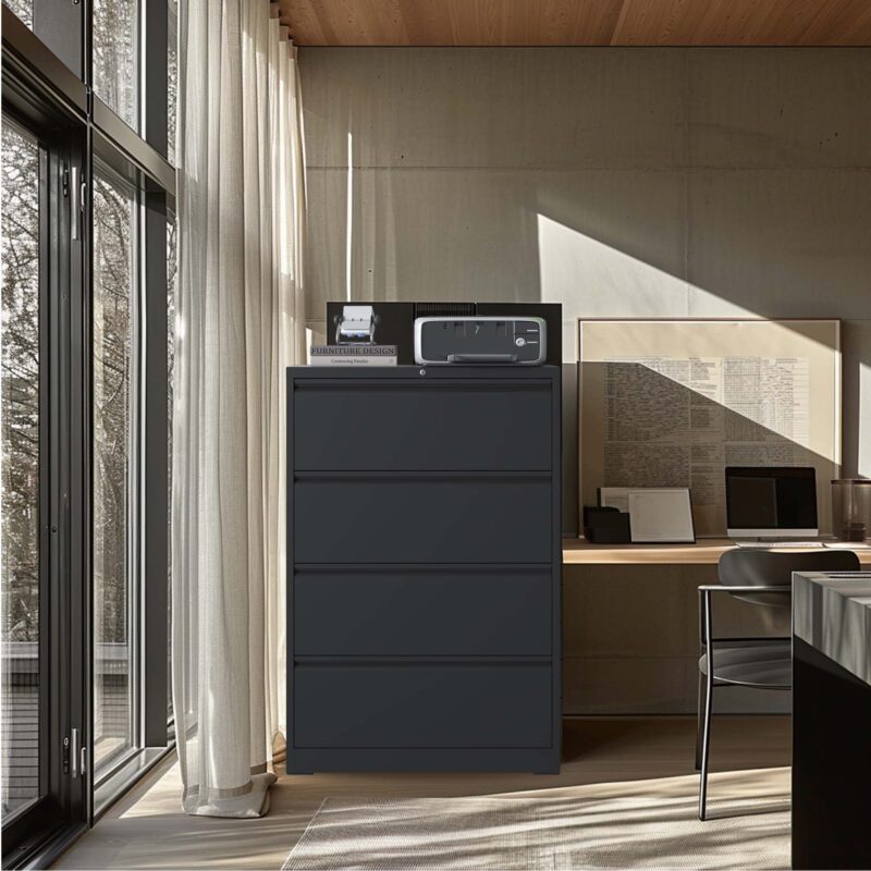 4 Drawer Lateral File Cabinet, Heavy Duty Metal Filing Cabinet, 35.4 Inch Wide Locking File Cabinet for Home Office, Space-Saving Vertical Storage with Anti-Tip Interlock, for Letter/Legal/A4 Files - Image 4