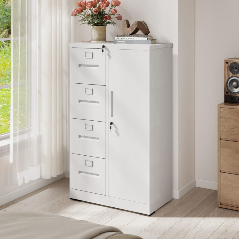 Metal Storage Vertical Filing Cabinet with Lock, Steel File Locker with 4 Drawers and 1 door for School, Living Room, Bedroom, Office (Black) - Image 11