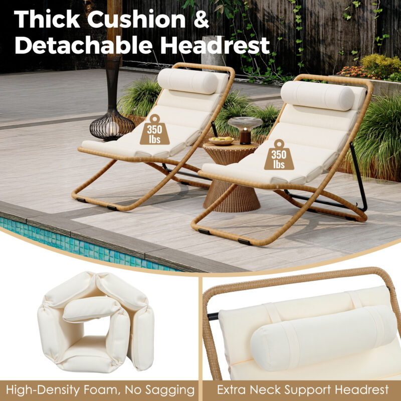 TREXM 2-Pieces Outdoor Folding Chair, Rattan-Wrapped Patio Chair with Adjustable Backrest, Thick Cushion, and Detachable Headrest ,for the Poolside, Beach, Backyard, Decck, and Camping - Image 11