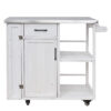 Outdoor Kitchen Island Fir Wood Prep Station Lockable Kitchen Cart with Stainless Top, Ample Storage Space, Towel and Spice Racks for Patio and Outdoor - Image 14