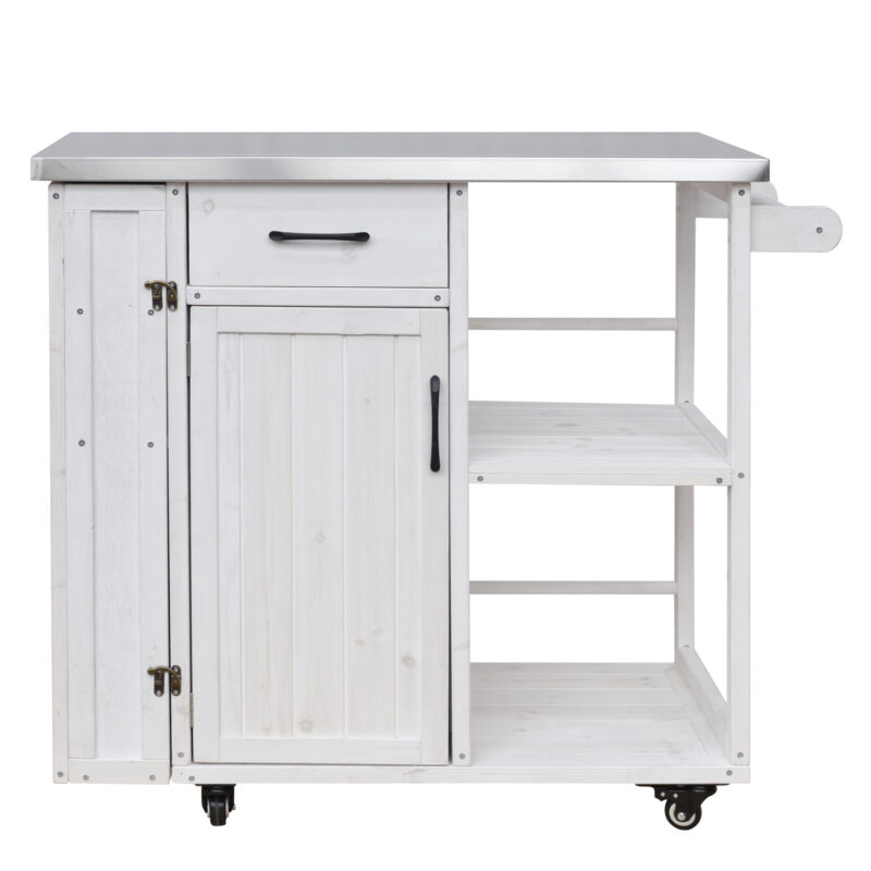Outdoor Kitchen Island Fir Wood Prep Station Lockable Kitchen Cart with Stainless Top, Ample Storage Space, Towel and Spice Racks for Patio and Outdoor - Image 14