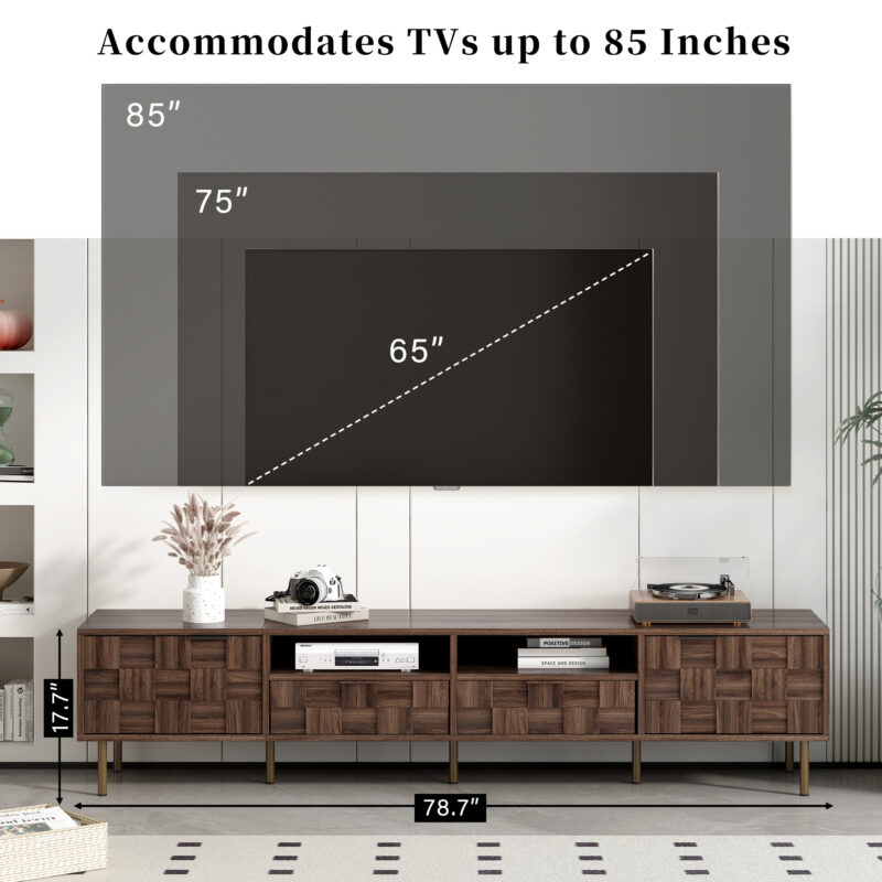 Mid Century TV Stand with 2 Drawers, Media Console Table for TVs up to 85'', Entertainment Center with Storage for Living room, Bedroom, Home Theatre - Image 7
