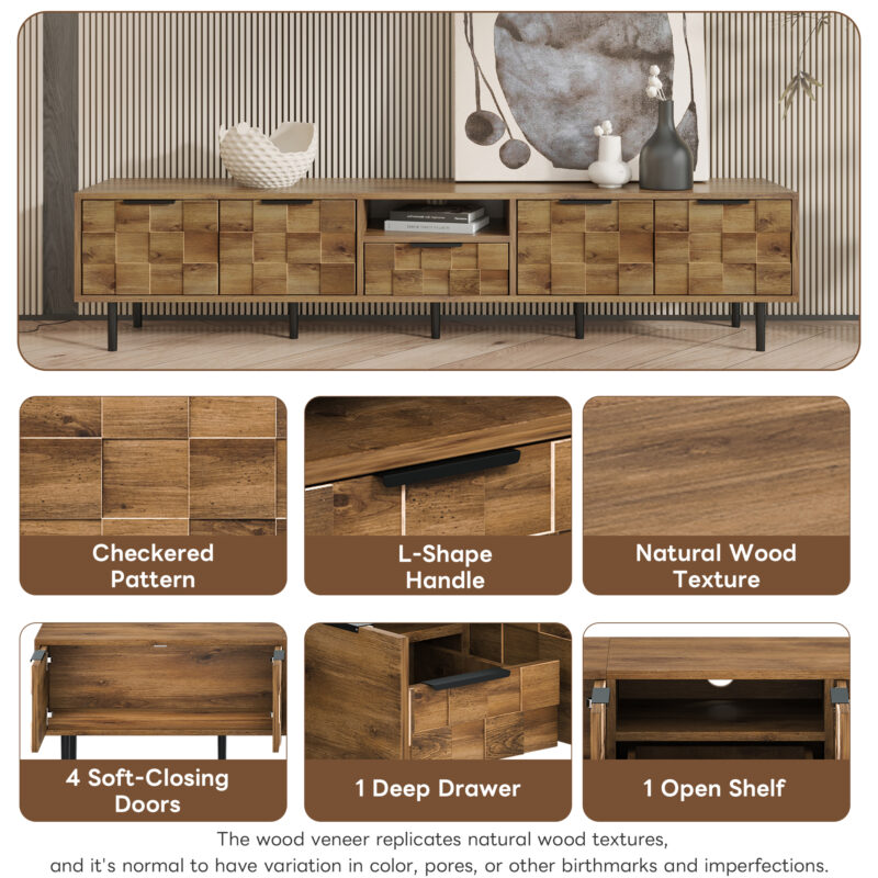 78" TV Stand for 85 75 65 Inch TV, TV Consoles for Living Room, Entertainment Center Wood TV Media with Storage - Image 8