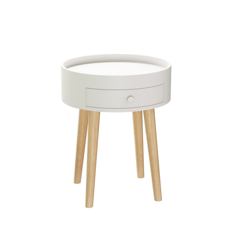 18"H Nightstand with Storage Drawer & Oak Legs Bedside Table, Sofa Side Coffee Table for Bedroom, Living Room, White - Image 10