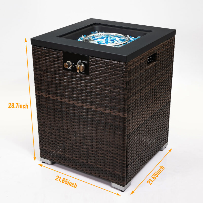 22" Propane Gas Fire Pit Table, 50000 BTU Square Steel Fire Pit with Beautiful Wicker Base for Outside Patio Deck Garden Backyard-Dark Brown - Image 13