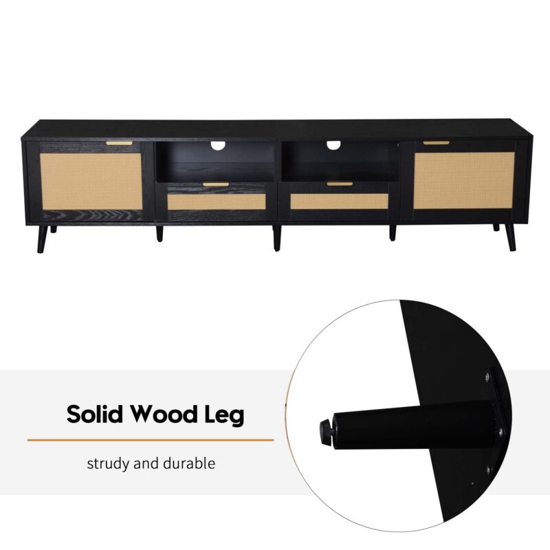 Rattan TV Stand for TVs up to 85'', Modern Farmhouse Media Console, Entertainment Center with Solid Wood Legs, TV Cabinet for Living Room,Home Theatre - Image 21