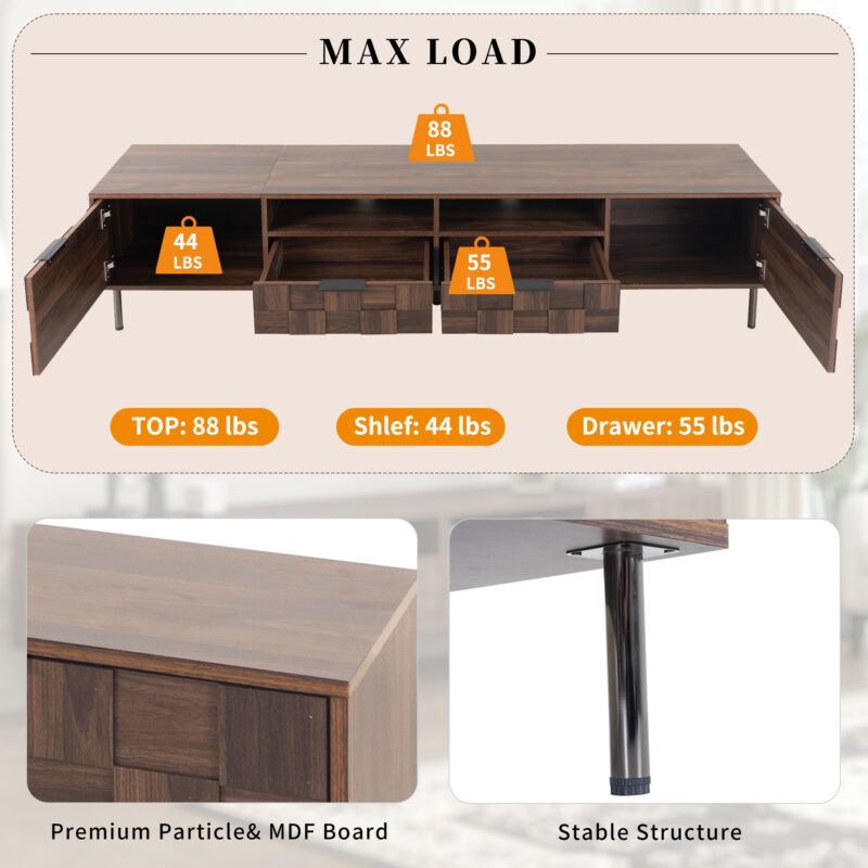 Mid Century TV Stand with 2 Drawers, Media Console Table for TVs up to 85'', Entertainment Center with Storage for Living room, Bedroom, Home Theatre - Image 9