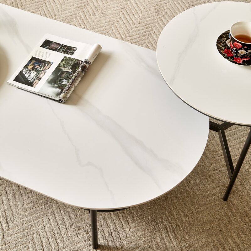 Coffee table ceramic Coffee Table, MDF painting Double Layer Coffee Table for Living Room, white ceramic and Coffee Brown Bottom Shelf - Image 12