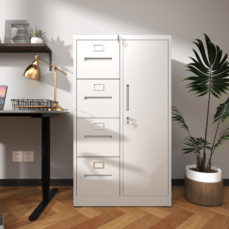 Metal Storage Vertical Filing Cabinet with Lock, Steel File Locker with 4 Drawers and 1 door for School, Living Room, Bedroom, Office (Black) - Image 12