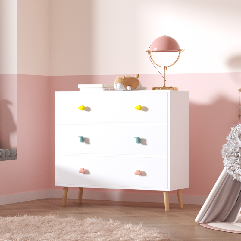 Kids 3 Drawer Dresser, Baby Nightstand for Bedroom, Storage Cabinet for Toddler Child for Living Room, Toddler Room, Nursery, Closet, Apartment (Colorful) - Image 5