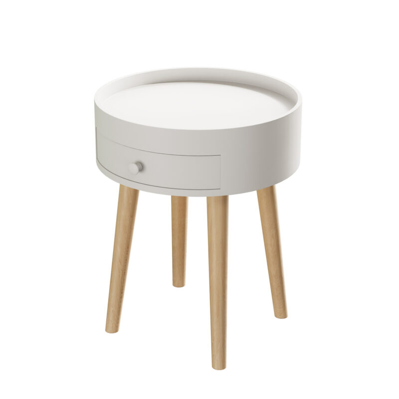 18"H Nightstand with Storage Drawer & Oak Legs Bedside Table, Sofa Side Coffee Table for Bedroom, Living Room, White - Image 9