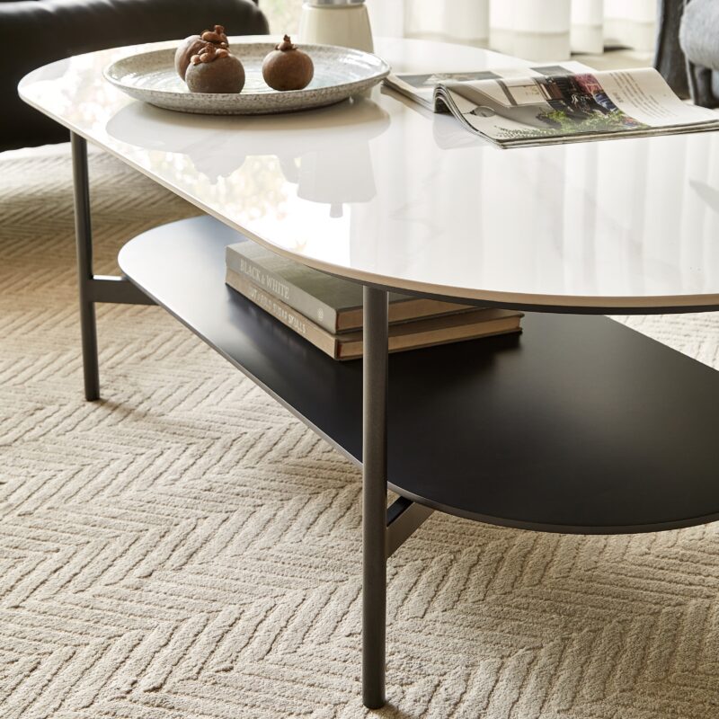 Coffee table ceramic Coffee Table, MDF painting Double Layer Coffee Table for Living Room, white ceramic and Coffee Brown Bottom Shelf - Image 11