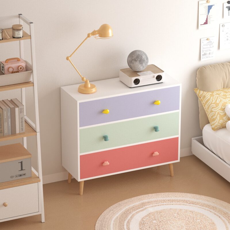 Kids 3 Drawer Dresser, Baby Nightstand for Bedroom, Storage Cabinet for Toddler Child for Living Room, Toddler Room, Nursery, Closet, Apartment (Colorful) - Image 12