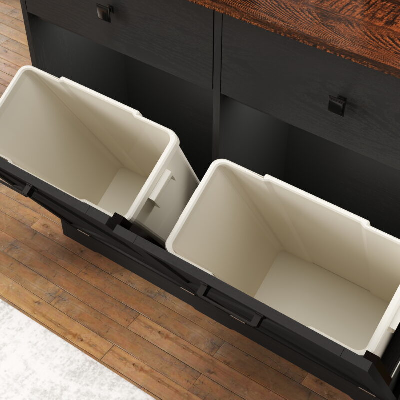 Farmhouse Double Tilt Out Trash Cabinet for 20 Gallon Trash Cans, Free Standing Recycling Cabinet with Hideaway Drawer, Barn Door Style Laundry Sorter Cabinet, Tilt Out Trash Cabinet for Kitchen - Image 8