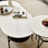 Coffee table ceramic Coffee Table, MDF painting Double Layer Coffee Table for Living Room, white ceramic and Coffee Brown Bottom Shelf - Image 10