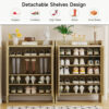 42.5" Tall Rattan Shoe Cabinet with Doors, 6-Tier Shoe Storage Cabinet with Adjustable Shelves, Wooden Freestanding Shoe Organizer Shoe Cabinet for Entryway,Hallway,Living Room - Image 5