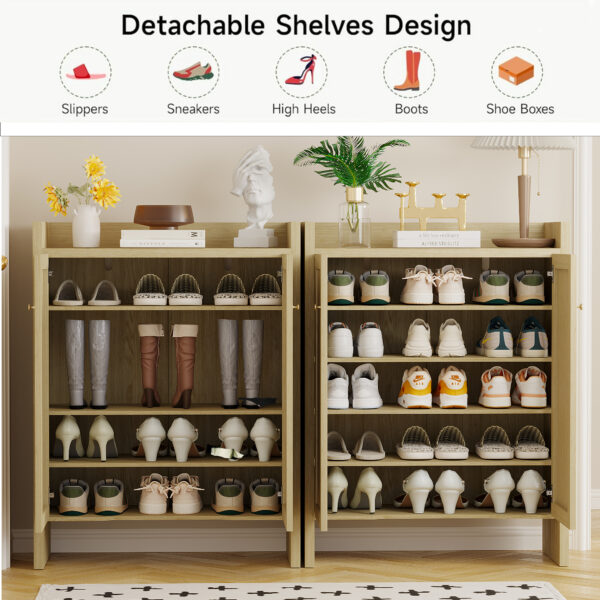 42.5" Tall Rattan Shoe Cabinet with Doors, 6-Tier Shoe Storage Cabinet with Adjustable Shelves, Wooden Freestanding Shoe Organizer Shoe Cabinet for Entryway,Hallway,Living Room