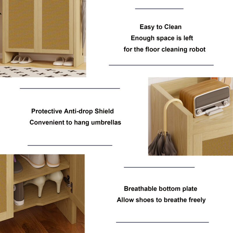 42.5" Tall Rattan Shoe Cabinet with Doors, 6-Tier Shoe Storage Cabinet with Adjustable Shelves, Wooden Freestanding Shoe Organizer Shoe Cabinet for Entryway,Hallway,Living Room - Image 8