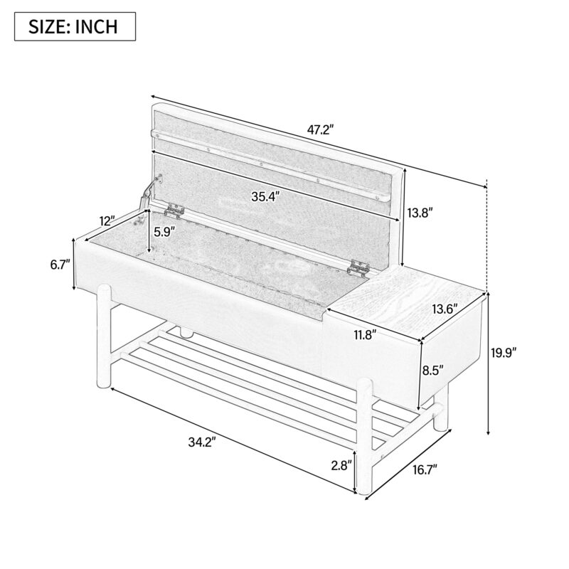 TREXM Farmhouse Upholstered Storage Bench with Hidden Compartment, Modern Entryway Bench for Living Room, Entryway, and Hallways - Image 17