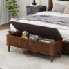 50.8-inch Multi-Functional Storage Ottoman Bench-Solid Rubberwood Bed End Bench with Linen Seat, Storage Bench for Bedroom, Entryway Shoe Organizer for Bedroom, Living Room, Entryway, Closet, Natural - Image 11