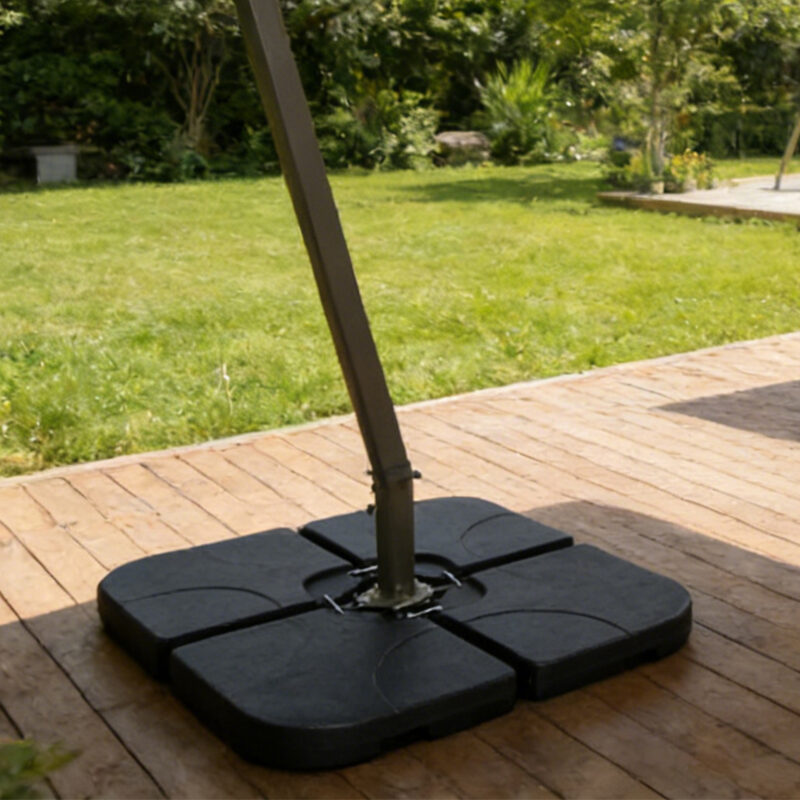 Heavy-Duty Fan-Style Cantilever Umbrella Base, 4-Panel Refillable with Water/Sand (220 lbs), Weatherproof HDPE with Metal Lock Hooks, Stackable & Portable, Black – for Backyard, Lawn, Pool - Image 12