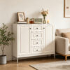 40.16'' Storage Sideboard Buffet Cabinet, Freestanding Accent Cabinet with 4 Drawers & 2 Doors, Adjustable Shelves Console Cabinet for Living Room, Kitchen ,Entryway ,Hallway ,Laundry Room(Beige) - Image 15