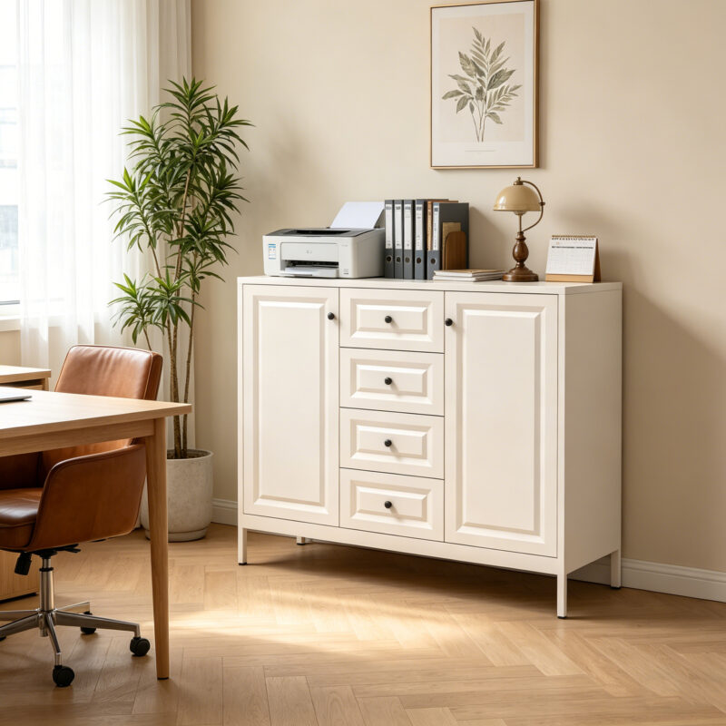 40.16'' Storage Sideboard Buffet Cabinet, Freestanding Accent Cabinet with 4 Drawers & 2 Doors, Adjustable Shelves Console Cabinet for Living Room, Kitchen ,Entryway ,Hallway ,Laundry Room(Beige) - Image 16