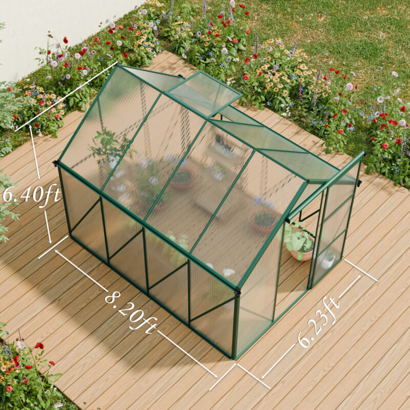 6x8 FT Polycarbonate Greenhouse Raised Base and Anchor Aluminum Heavy Duty Walk-in Greenhouses for Outdoor Backyard in All Season - Image 19