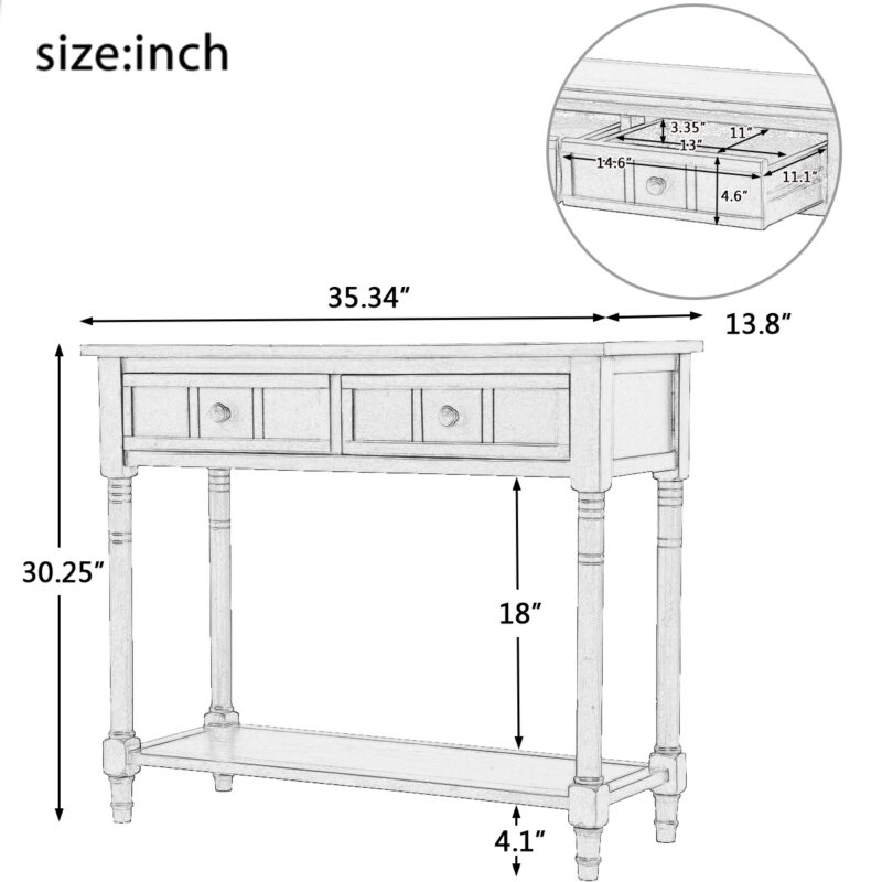 TREXM Daisy Series Console Table Traditional Design with Two Drawers and Bottom Shelf (Black) - Image 2