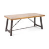 Outdoor Acacia Wood Metal Base Dining Table, Teak - Image 3