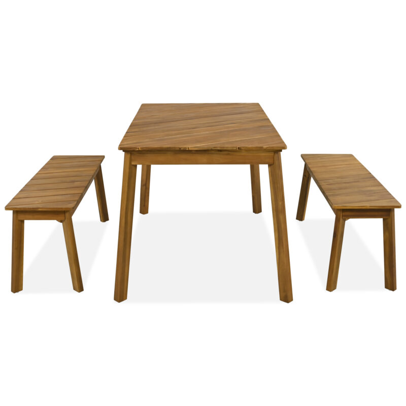 GO 3 Pieces Acacia Wood Table Bench Dining Set For Outdoor & Indoor Furniture With 2 Benches, Picnic Beer Table for Patio, Porch, Garden, Poolside, Natural - Image 8