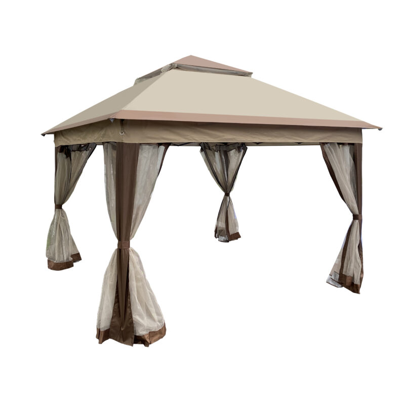 Outdoor 11x 11Ft Pop Up Gazebo Canopy With Removable Zipper Netting,2-Tier Soft Top Event Tent,Suitable For Patio Backyard Garden Camping Area,Coffee - Image 14