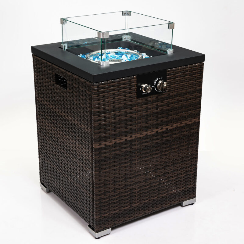 22" Propane Gas Fire Pit Table, 50000 BTU Square Steel Fire Pit with Beautiful Wicker Base for Outside Patio Deck Garden Backyard-Dark Brown - Image 6