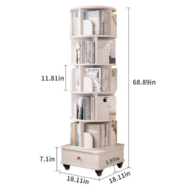 (UPGRADED) Rotating Bookshelf, 360 Display Corner Bookshelf for Small Space, 6 Tier Bookcase Storage Rack with Wheels, Wood Narrow Organizer for Bedroom, Living Room, Study Room, Walnut Brown