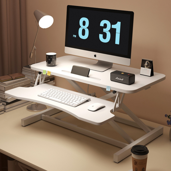 32 Inch Desk Converter, Height Adjustable Sit to Stand Riser, Dual Monitor and Laptop Workstation with Wide Keyboard Tray