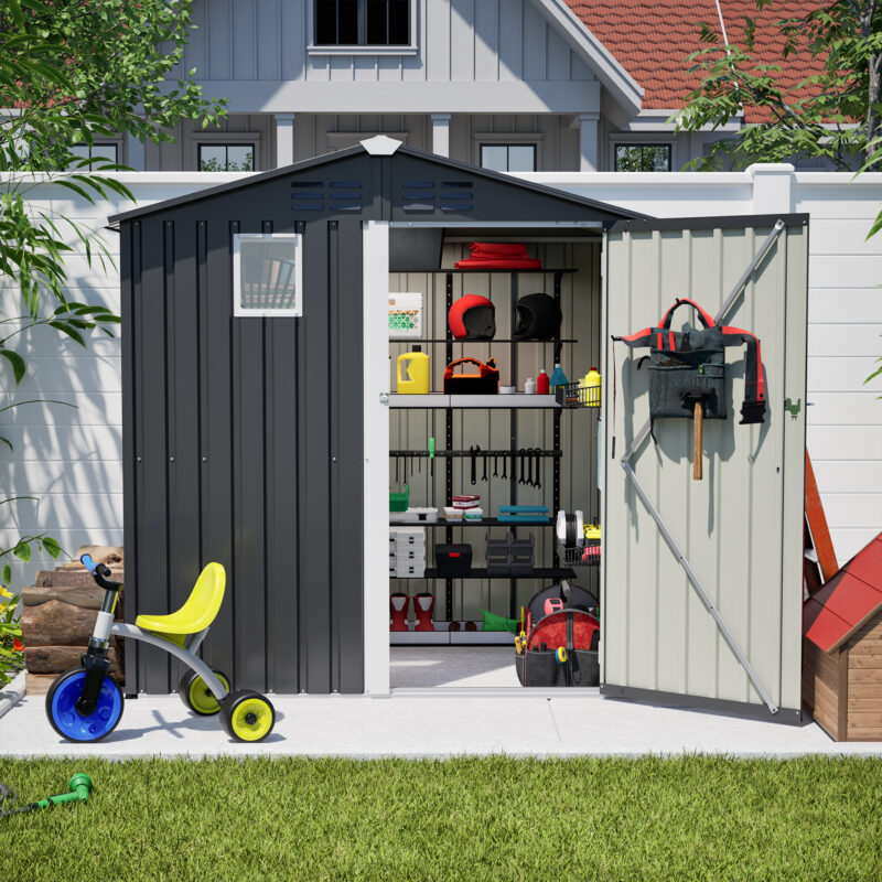 Metal Outdoor Storage Shed 6FT x 4FT, Steel Utility Tool Shed Storage House , Metal Sheds Outdoor Storage for Backyard Garden Patio Lawn (6' x 4'),Gray - Image 9