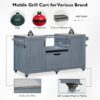 K&K 66.5" Outdoor Kitchen Island for Big Green Egg Grills, Solid Wood Outdoor Grill Cart for Tabletop Grill with Stainless Steel Top, Drawer, Compatible with Large Big Green Egg, Kamado Joe- Grey Blue - Image 8