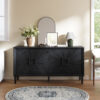 60" Premium Rustic American Farmhouse Credenza in Elegant Black - Symmetrical Sunburst Door Design, Heavy-Duty TV Stand with Adjustable Shelves, Black Wood Storage Cabinet - Image 9