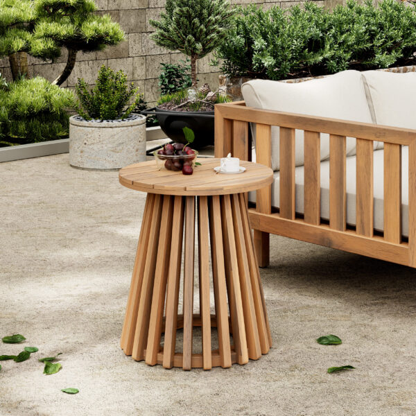 Outdoor Acacia Wood Patio Side Table, Round Coffee Table for Backyard, Lawn, Balcony,Grey Finish