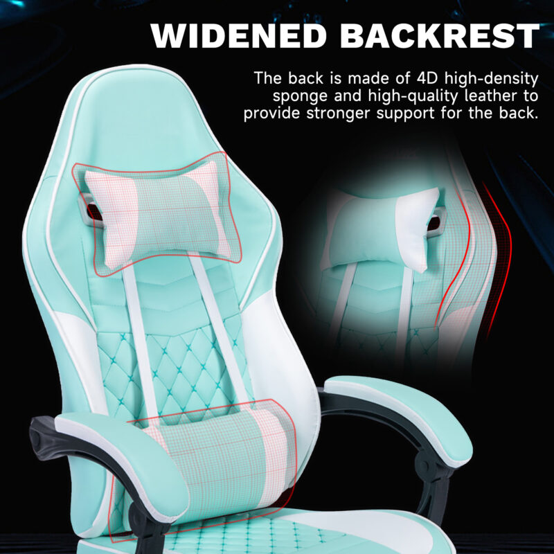 Ergonomic Video Gamer Chairs,Computer Gaming Chairs with Massage Lumbar Support and footrest,Racing Style Computer Chair Adjustable Headrest for Adults,Pink White - Image 11