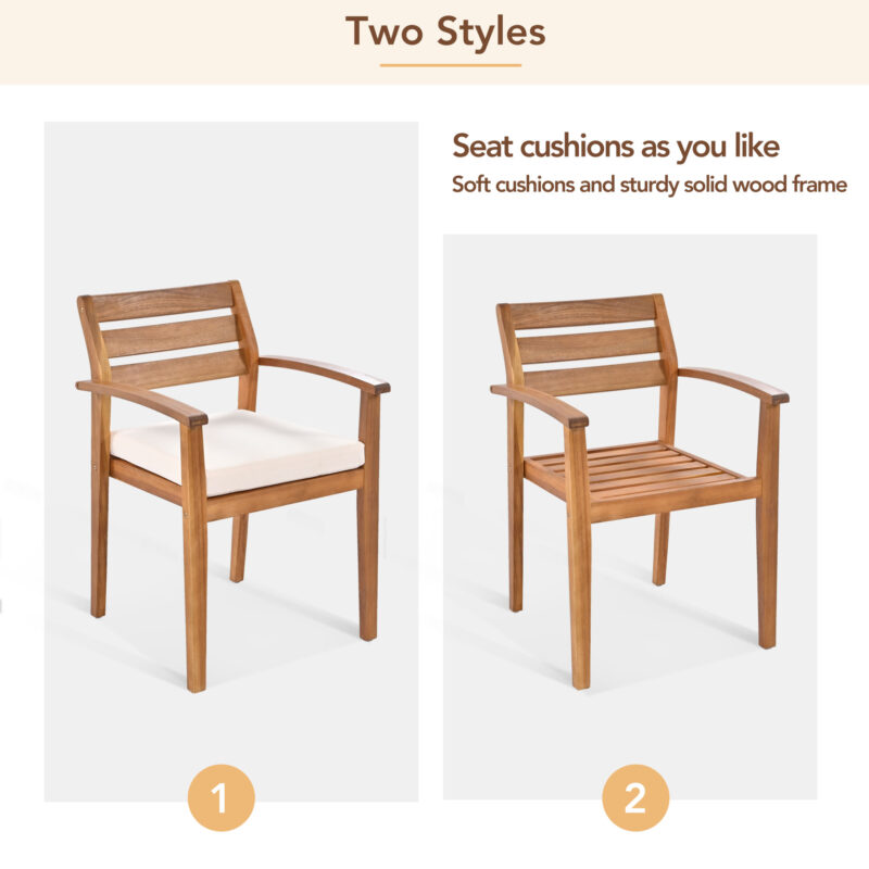 GO Outdoor Wood Dining Set For 7-8 Person, Outdoor Dining Furniture With Removable Cushions, Ergonomic Chairs And Bench, Thicker Table, Nature - Image 5