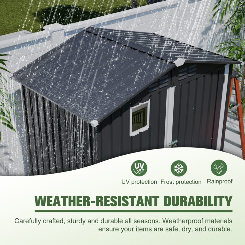 Metal Outdoor Storage Shed 6FT x 4FT, Steel Utility Tool Shed Storage House , Metal Sheds Outdoor Storage for Backyard Garden Patio Lawn (6' x 4'),Gray - Image 8