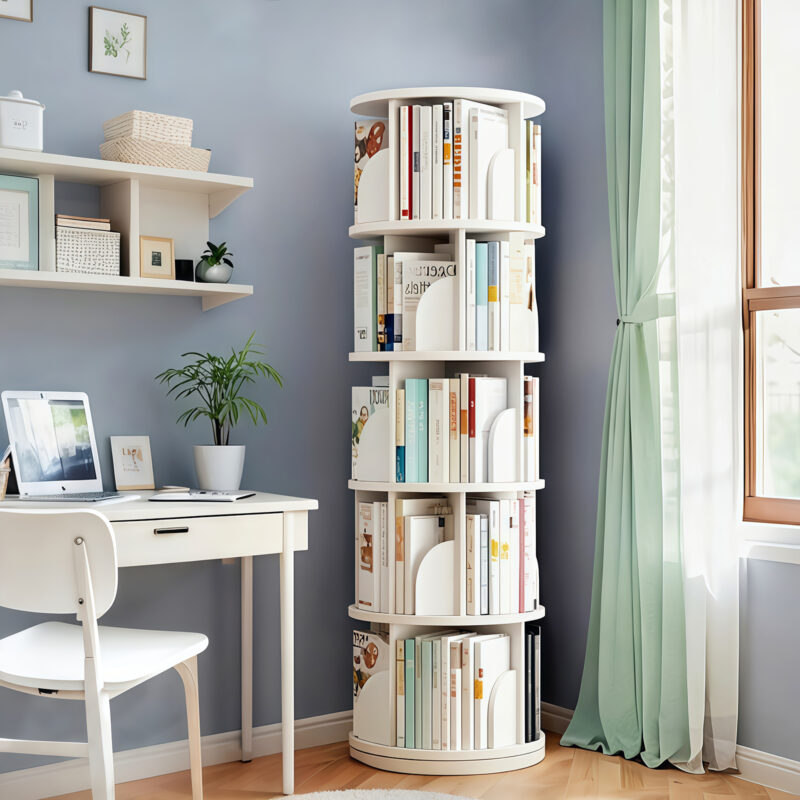 5 Tier Rotating Bookshelf, 360° Display Round Spinning Bookshelf, Space-Saving, Small Space Rotating Bookshelf Tower for Bedroom, Living Room, Home, Office, Wood Color - Image 11