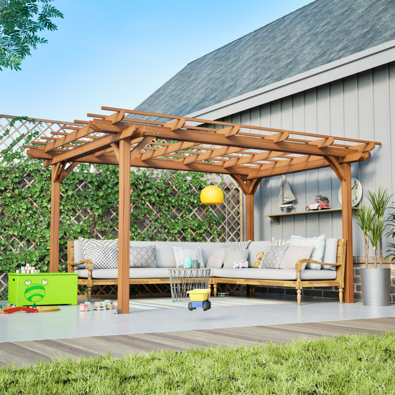 12 x 10 FT Outdoor Wood Pergola, Wooden Grape Pergola for Climbing Plant Support for Garden, Patio, Backyard, Deck, Brown - Image 8