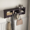 White Entryway Wall Mounted Coat Rack with 4 Dual Hooks Living Room Wooden Storage Shelf - Image 11